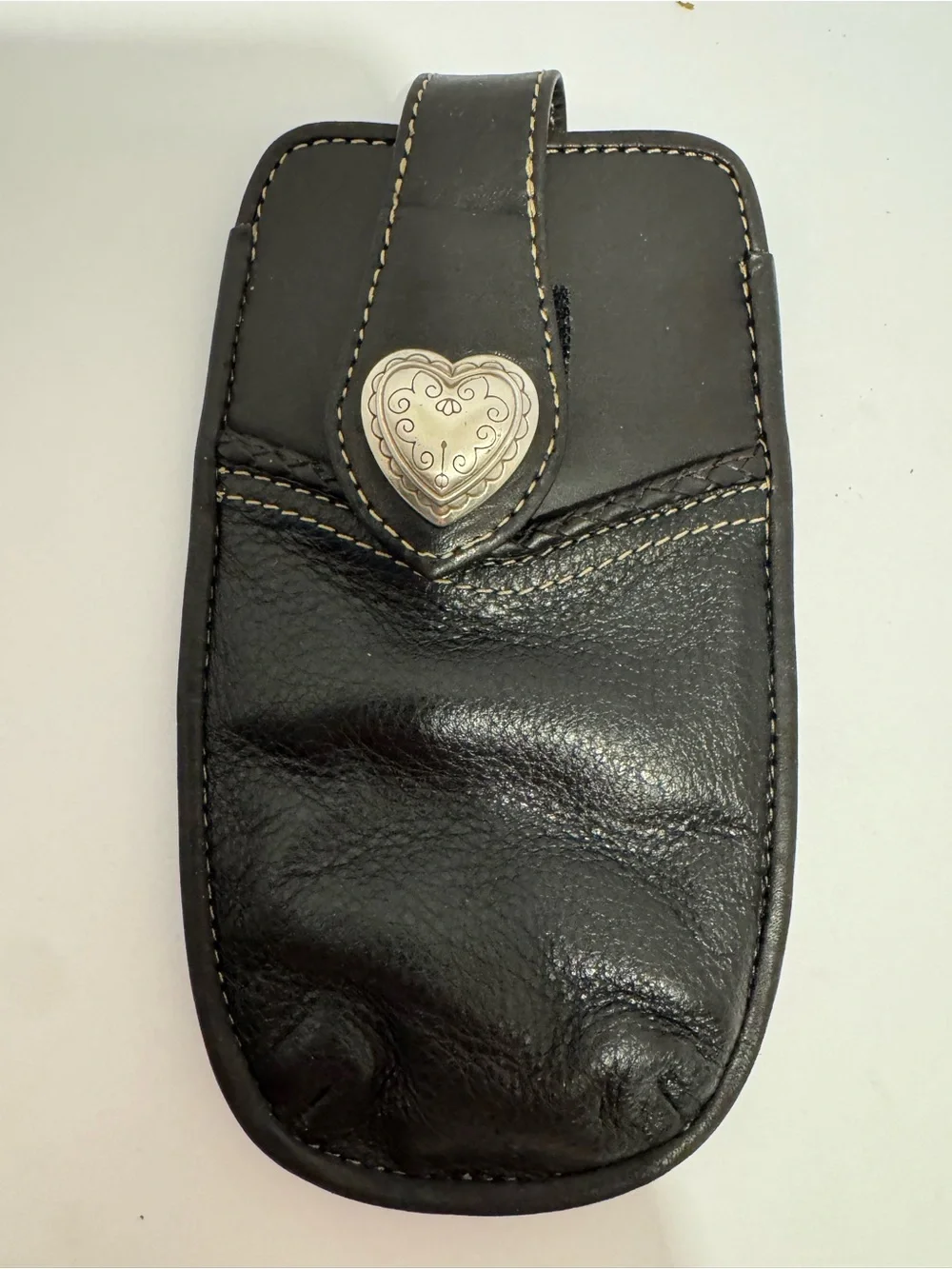 Vintage Brighton Black Leather Sunglasses/Reading Glasses case Filigree Heart
